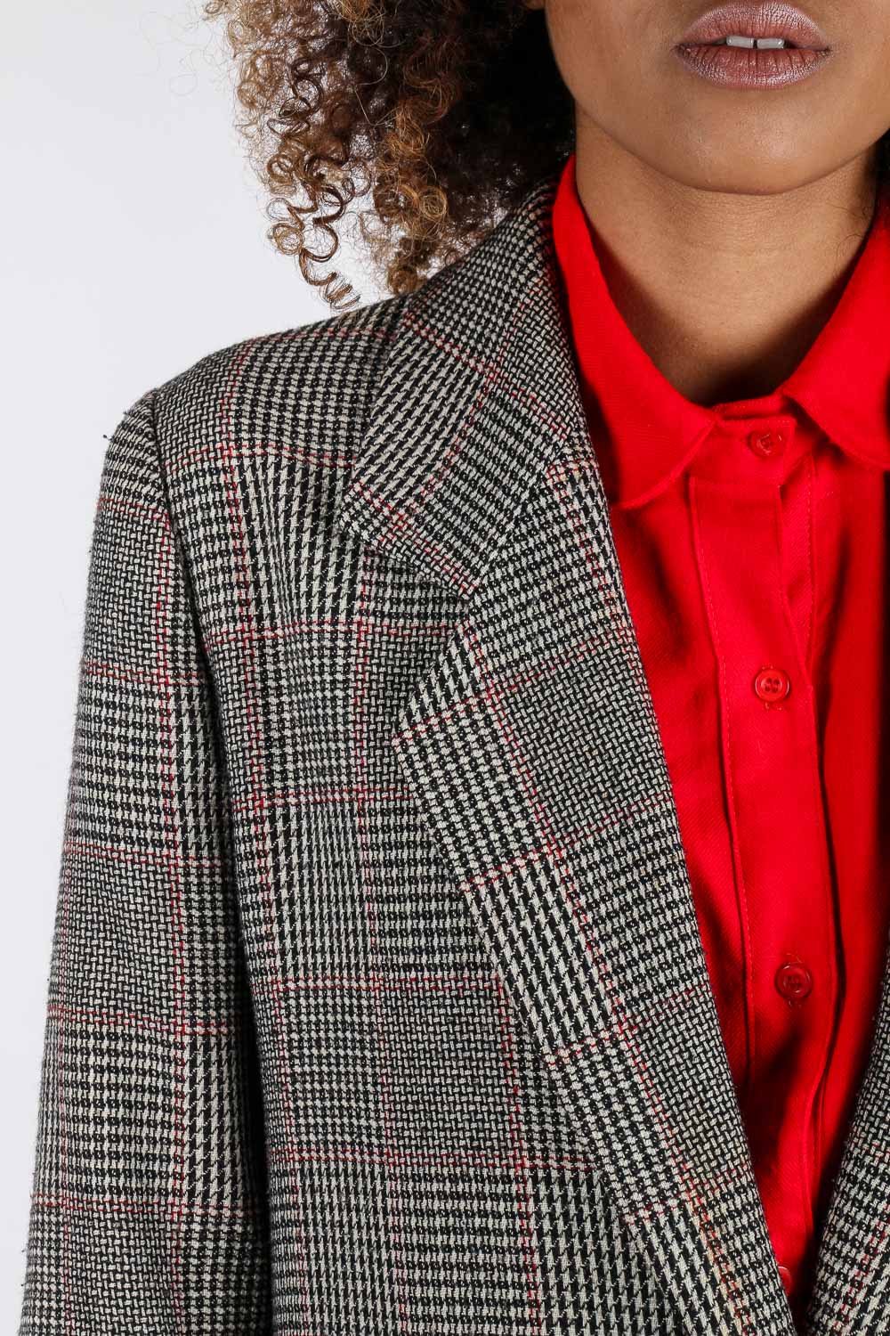 Blazer Alfaiataria Xadrez Vermelho Brechó - Marylu Brechó Online