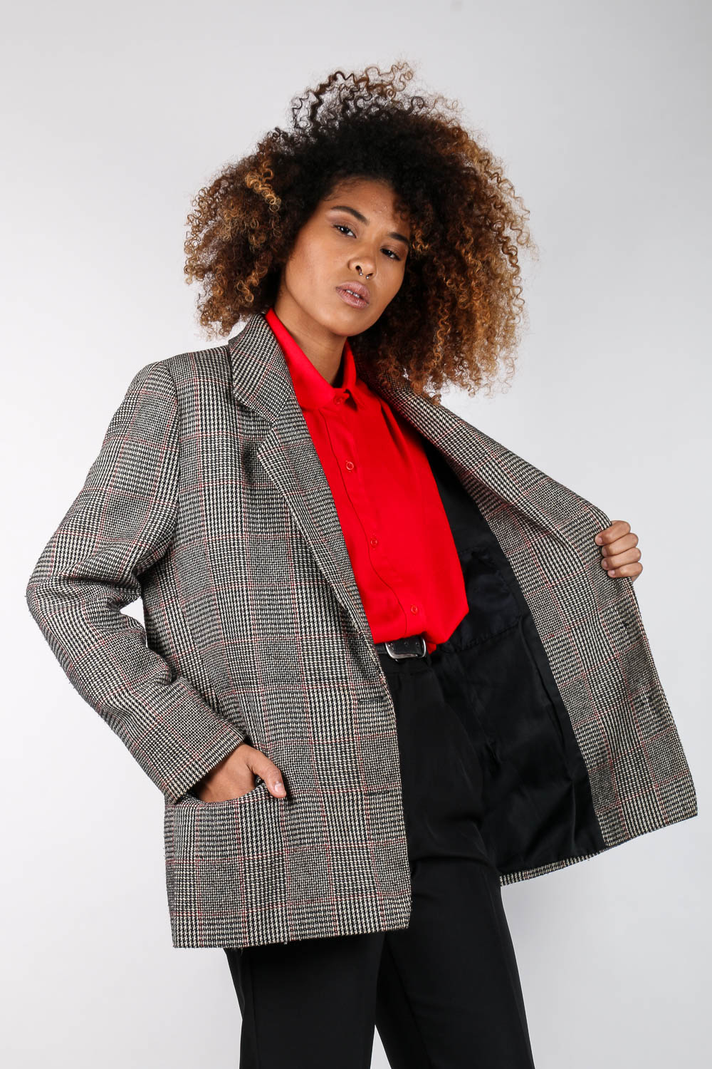 Blazer Alfaiataria Xadrez Vermelho Brechó - Marylu Brechó Online